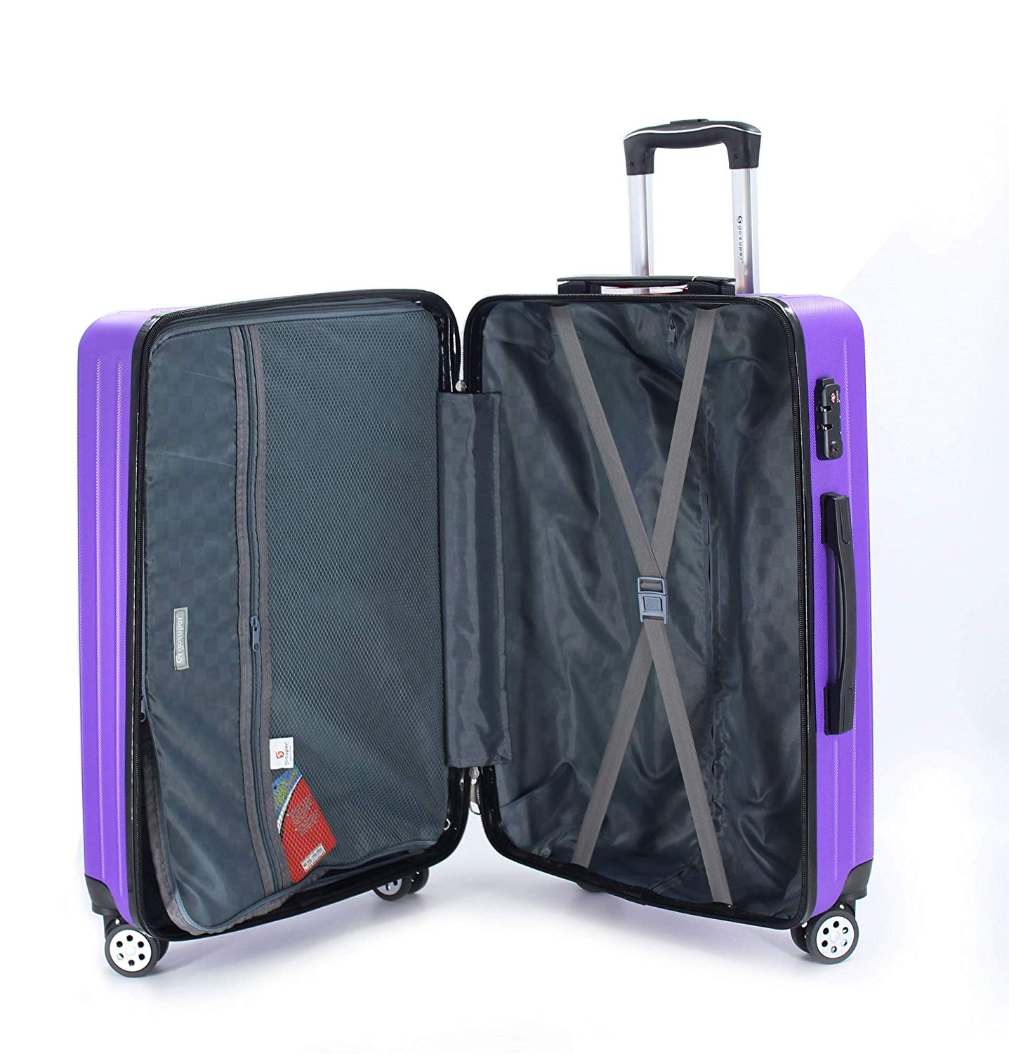 luggage travel trolley with 4 wheels 3 pieces set,purple 8019